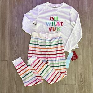 Wondershop 'Oh What Fun' Kids Pajama Set - White with Multicolor Stripes